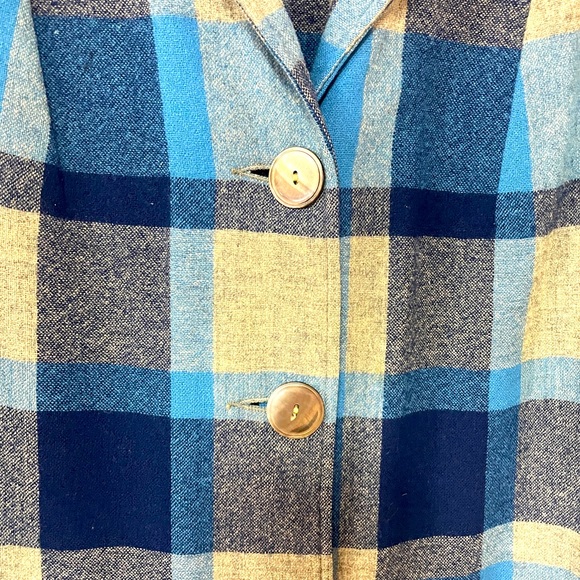 Vintage 50s Pendleton Classic Blue Tan Plaid 100% Wool Button Jacket Sz L - Picture 4 of 6